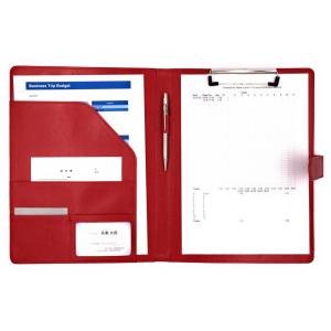 MT's SHOP PU レザー 製 クリップ ボード クリップ ファイル A4 サイズ 書類 フォルダ バインダー カード ポケット ペン ホルダー 搭載 オフィス 事務 用品 (赤
