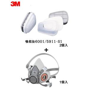 3M 防毒マスク 6000M Mサイズ面体 1個 + 6001/5911-S1 防じん機能を持つ有機ガス用吸収缶 S1 2個入1組 セット 取寄｜workers-heaven