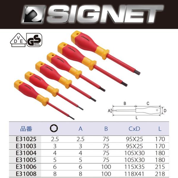 SIGNET 絶縁六角棒ドライバー E31005 取寄