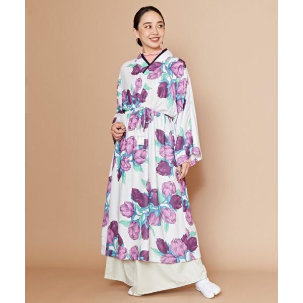 着物風ワンピース つぼみ 着物風 ワンピース 上品 和 モダン レトロ ホワイト ネイビー レディー...