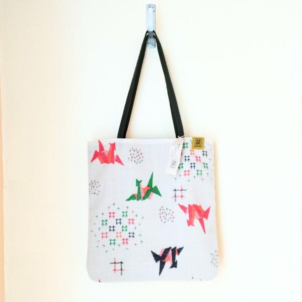 トートバッグ 肩掛け 着物 アップサイクル 大きい 大人 和風 和柄 お土産 日本 日本土産 鶴 大...