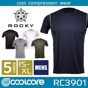 ROCKY 半袖コンプレッション メンズ インナー ストレッチ クールコア おしゃれ 作業服 作業着 ロッキー ボンマックス 半袖 インナーシャツ 春夏 bm-rc3901｜worktk