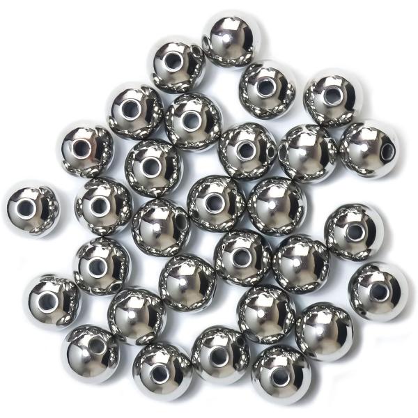 メタルビーズ シルバー ラウンドビーズ 30個【10mm】パーツ 銀 丸型 球体 穴あり 光沢 メタ...