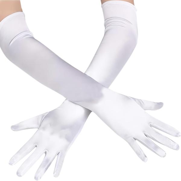 ロンググローブ 手袋 サテン風 【白 ホワイト】 ウェディング ブライダル 花嫁 オペラ コスプレ ...