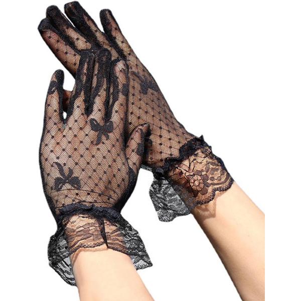 きらきらぷんぷん丸 レース手袋 リボン ブラック 黒 ドット柄 レディース グローブ 上品 フォーマ...