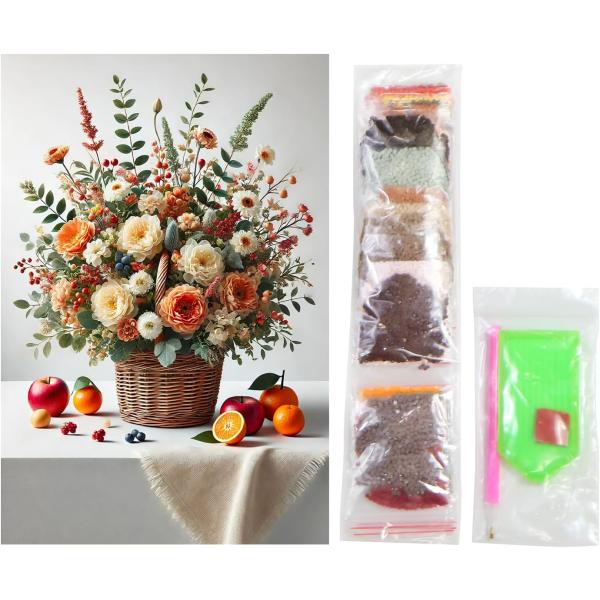 ビーズアート キット 丸いビーズ 花と果物 20x30cm モザイクアート ダイヤモンドペインティン...