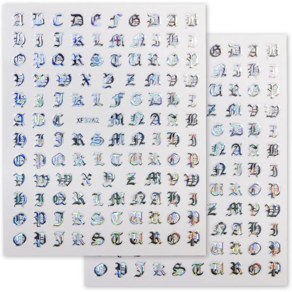 ネイルシール アルファベット カリグラフィー 英語 文字【オーロラ シルバー】ネイルステッカー セル...