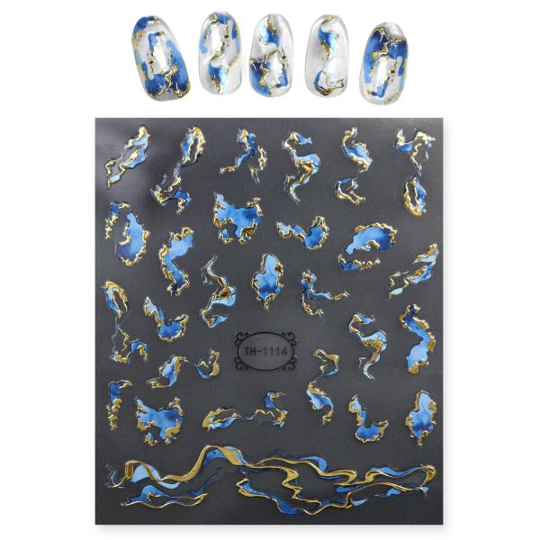 ネイルシール 【ブルーxゴールド】 1シート 金 青 大理石 マーブル 海 夏 サマー メタリック ...