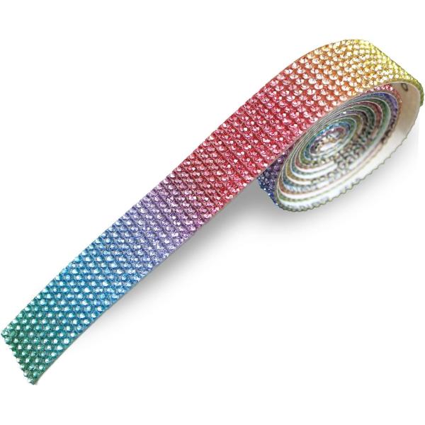 ラインストーン テープ キラキラ デコレーションシール【レインボー】グラデーション 1巻 幅18mm...