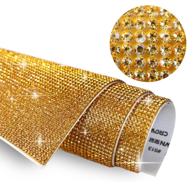 ラインストーンシール 粘着あり スマホ シート ステッカー A4大きめサイズ 【ゴールドイエロー】1...