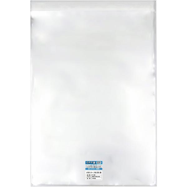 【100枚】OPP袋 B3用テープ付き 30ミクロン厚（標準）380x530+60mm【国産】