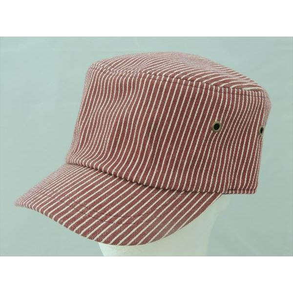 オリジナル ワークキャップ ストライプ 白エンジ 2609●