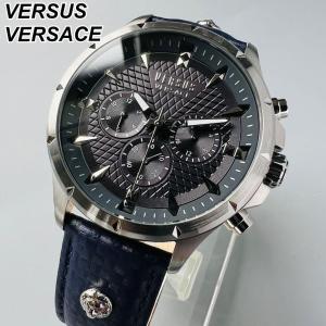 ヴェルサス ヴェルサーチ 腕時計 メンズ ケース付属 新品 ブラック ベルサーチ メンズ クォーツ 電池式 クロノグラフ ダーク系 レザーバンド｜world-deal