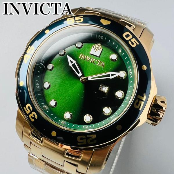 INVICTA インビクタ 腕時計 メンズ ゴールド グリーン 新品 クォーツ 電池式 専用ケース付...