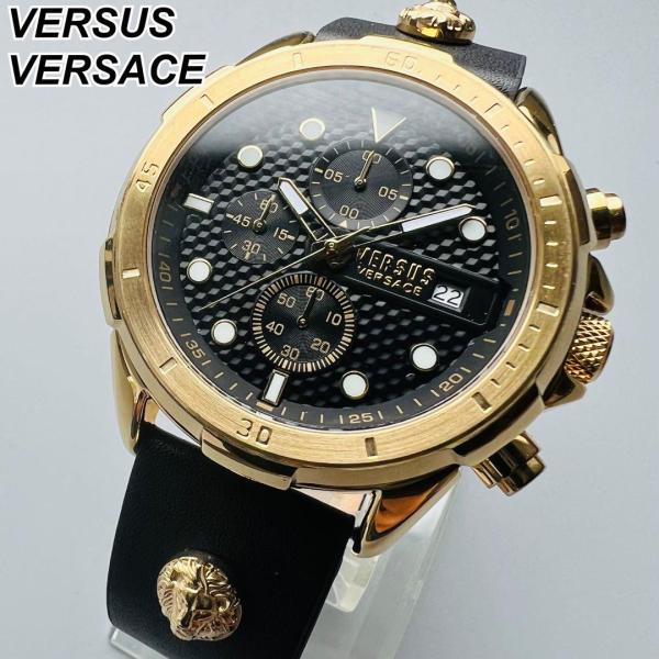 ヴェルサス ヴェルサーチ 腕時計 新品 ゴールド ブラック 電池式 クォーツ ケース付属 革バンド ...