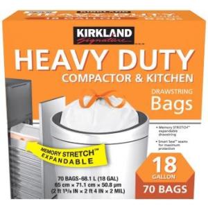 送料無料【70枚】KIRKLAND カークランド ひも付きゴミ袋 68L x 70枚 白 掃除 大容量 コストコ Costco 大容量 おしゃれ 紐 ごみ 袋 シュレッダー キッチン 外 KS