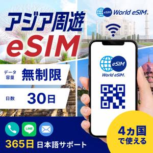 シンガポール マレーシア インドネシア タイ 周遊 eSIM 無制限 30日 SIMカード プリペイド データ メールで受取 一時帰国 留学 短期 出張 旅行 視察 観光