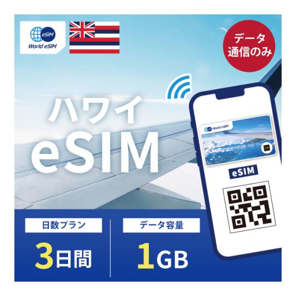 ハワイ eSIM 1GB データ通信のみ可能 ご利用日数3日 SIM SIMカード プリペイドSIM...