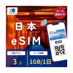 日本 国内 eSIM 1GB/day 3日 SIM SIMカード プリペイドSIM データ 通信 メールで受取 帰省 一時帰国 国内 旅行 イベント フェス キャンプ ワゴン販売