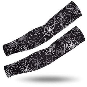 アームスリーブ おしゃれ クモの巣柄 ブラック 両腕 アームカバー ウォーマー uv 日焼け避け サポーター アーム ガード 滑り止め 運転 山登り