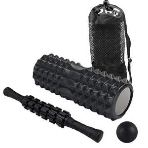 ヨガポール フォームローラー ストレッチ 筋膜リリース スティック 4点セット エクササイズ トレーニング 器具 収納袋付き
