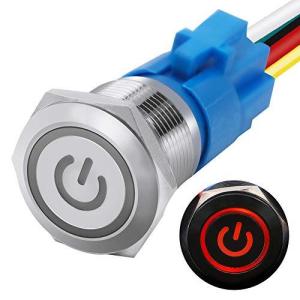 mxuteuk 19mmラッチングプッシュボタンスイッチ1 NO 1 NC SPDTオン/オフワイヤーソケットプラグ付き12vレッドパワーシンボルライ