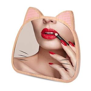 化粧鏡 鏡 女優ミラー 手鏡 卓上スタンドミラー 置き鏡 浴室ミラー 壁掛け/卓上両用 猫耳 折りたたみ式 木製 180度回転 収納便利 調整自由 女