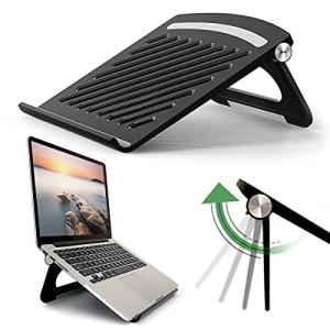 ノートパソコンスタンド 安定性 デスク用ラップトップホルダー 無声 滑り止め PCスタンド 無段階高さ調整可能 折りたたみ式 放熱性 タブレットスタン