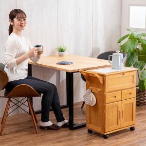 天然木フラップ式キッチン収納ワゴン キャスター...の詳細画像2