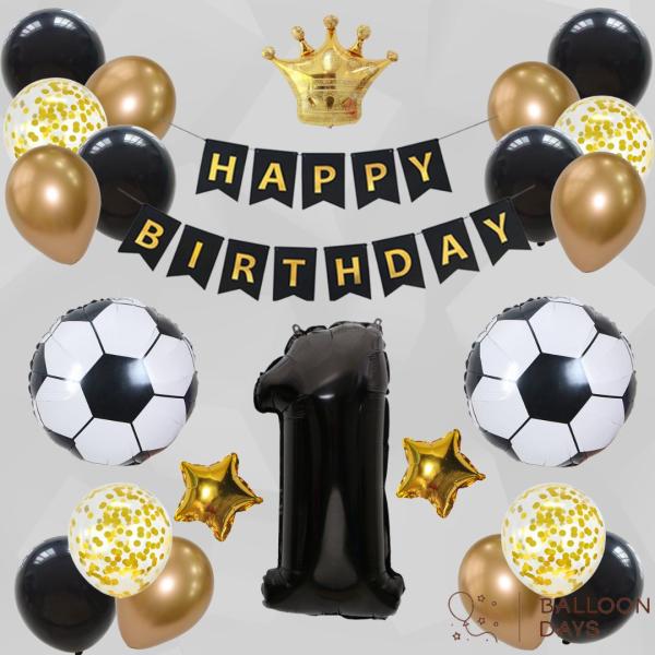 誕生日の飾り付け★サッカーボール バルーン 豪華　ゴールド 黒 かっこいい 数字 豪華 ガーランド ...