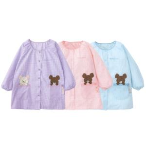 くまのがっこうチェックスモック 2L−3L パープル 保育士エプロン