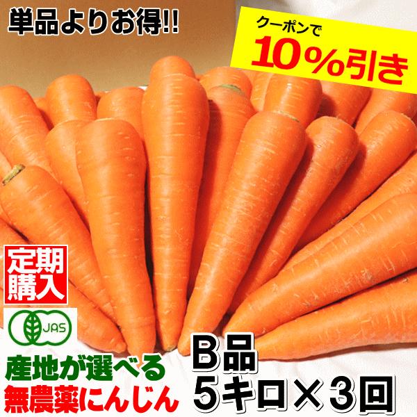 ポイント5倍★にんじん 無農薬人参 5kg×3回 訳あり【定期購入】単品よりお得 有機人参 計15k...