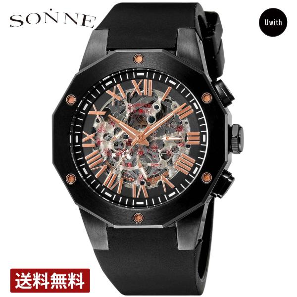 メンズ 腕時計  SONNE ゾンネ H026 自動巻  スケルトン H026BKPG-BK  ブラ...