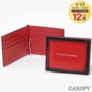 PayPay最大12% クリスチャンルブタン CHRISTIAN LOUBOUTIN メンズ マネークリップ折財布 CANOPY 3265112 LOUBI GUN METAL レッド Q520 26aw