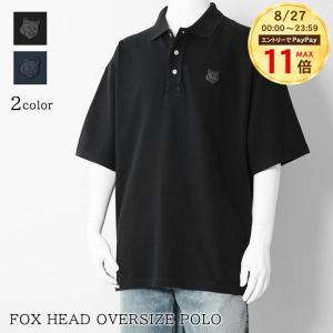 SUMMER SALE メゾンキツネ MAISON KITSUNE メンズ ポロシャツ FOX HEAD OVERSIZE POLO PM00211 KP0001 BLACK ブラック P199 CLASSIC NAVY ネイビー 0413 26ss