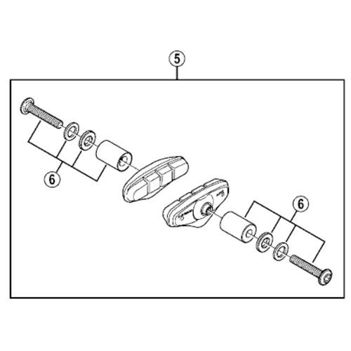 [5]R50T2 ブレーキシューセット(左右ペア) / シューホルダー固定ボルト(L) ＆ Rワッシ...