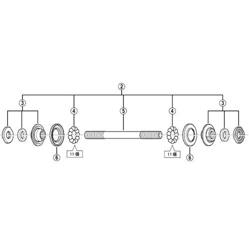 [2]ハブ軸組立品（軸長108mm/玉間100mm）