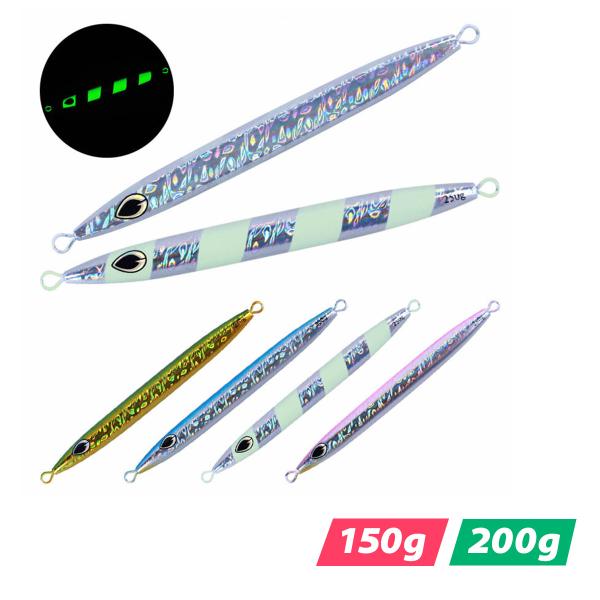 スローフォールロングジグ 150g 200g グリーン ブルー ゼブラグロー ピンク  スロージギン...