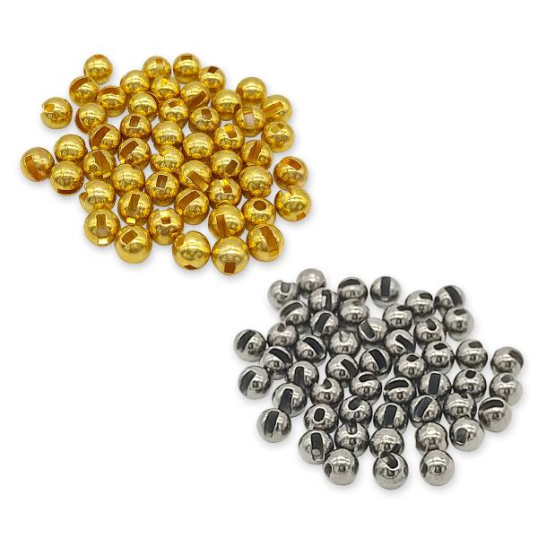 フライタイイングビーズ 丸型 縦スリットタイプ 4.6mm 5.5mm 6.4mm ゴールド ブラッ...