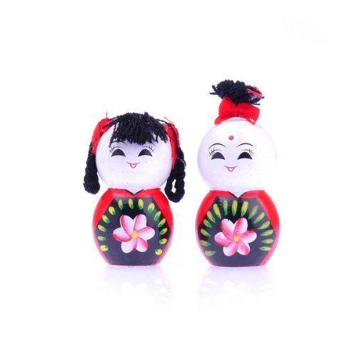 Lotus Decor Red Clothes Black Hair Smiling Wooden ...