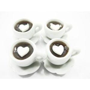 Set 4 Cups Hot Black Coffee Dolls House Miniatures...