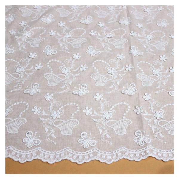 綿レース生地 マスク用生地 綿100% A031 カット 立体蝶々柄 刺繍 コットンレース ワークレ...