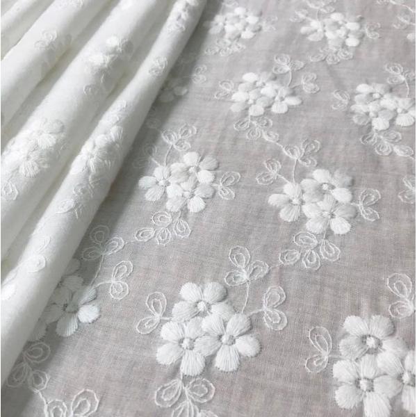 綿レース生地 マスク用生地 綿100% A040 カット オフホワイト 花柄生地 刺繍生地 コットン...