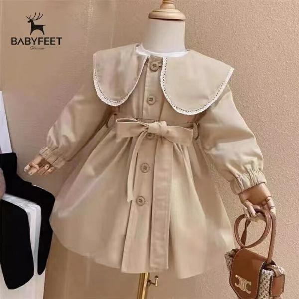 ワンピースコート キッズ トレンチコート 襟付き アウター 羽織 長袖 子供服 子ども服 女の子 キ...