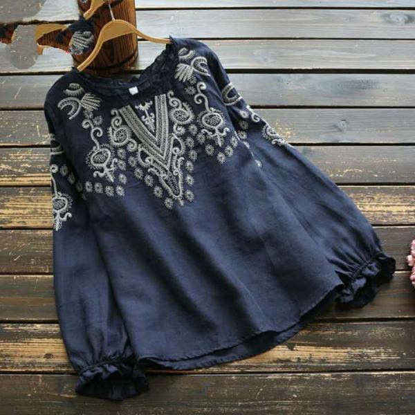 Tシャツ レディース トップス 可愛いゆったり 大きいサイズ 刺繍 綿 長袖  春秋 (2色M-4X...