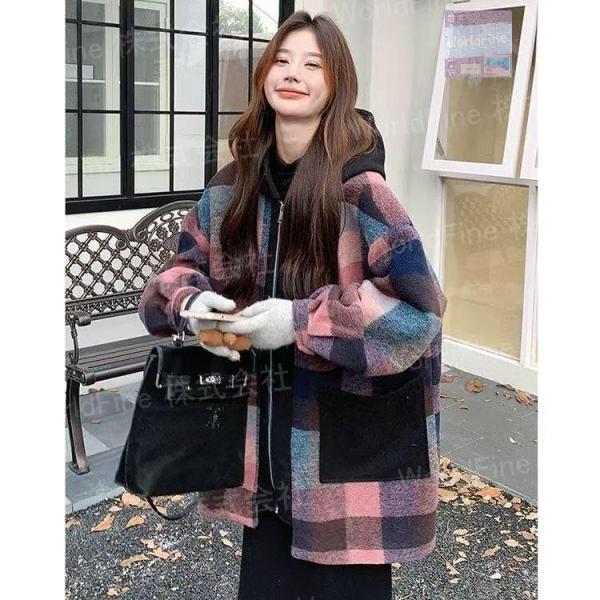 アウター ジャケット 冬アウター チェック柄 防寒  レディースブルゾン レディース フード付きコー...