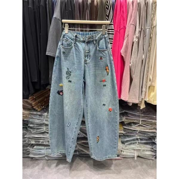 ジーンズ デニムパンツ レディース 刺しゅう ロングパンツ ボトムス ハイウエスト 大きいサイズ ゆ...