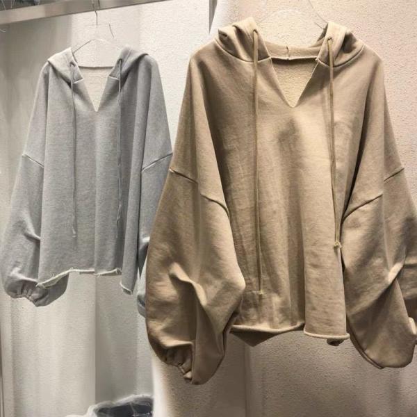 トレーナー トップス レディース シンプルゆったり フード付き 薄手 長袖 Vネック 春秋 (5色M...