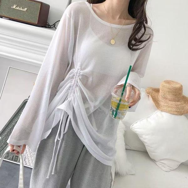 半袖tシャツ 日焼け止め服 半袖 大きめTシャツ レディース 透明感 レディスTシャツ 夏服 薄手 ...