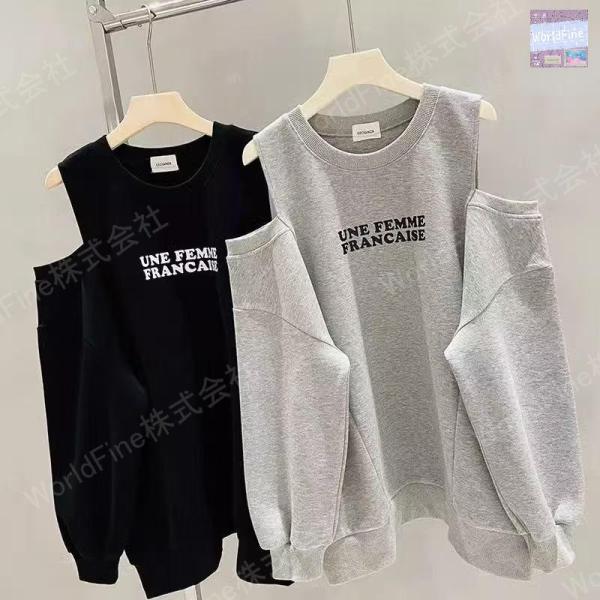 トレーナー 薄手 肩出し レディーストップス 英文字 大きいサイズ レディース洋服 可愛いトレーナー...